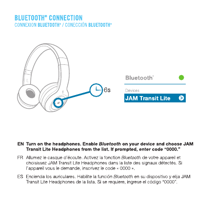 jam transit lite bluetooth headphones instructions