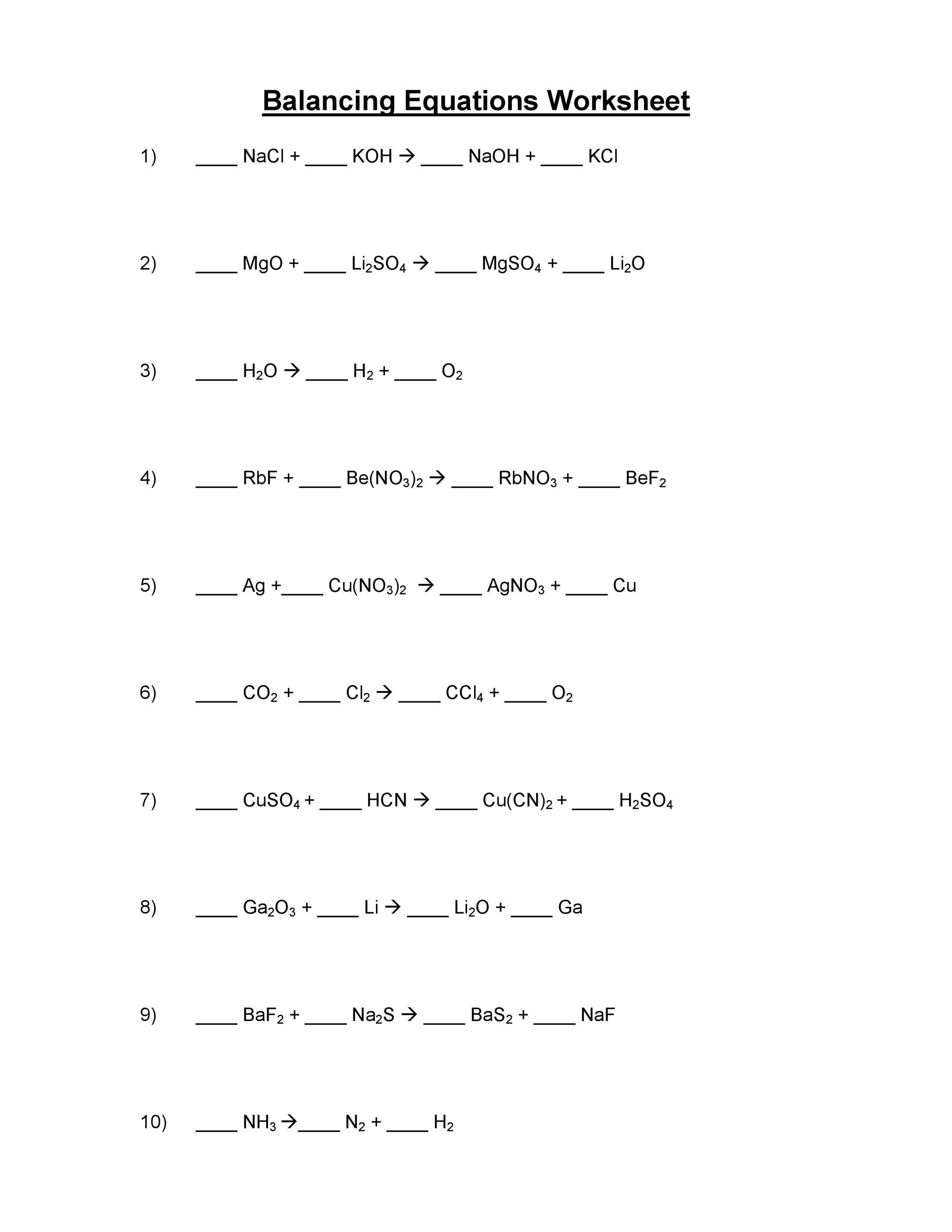 balancing chemical equations instructions
