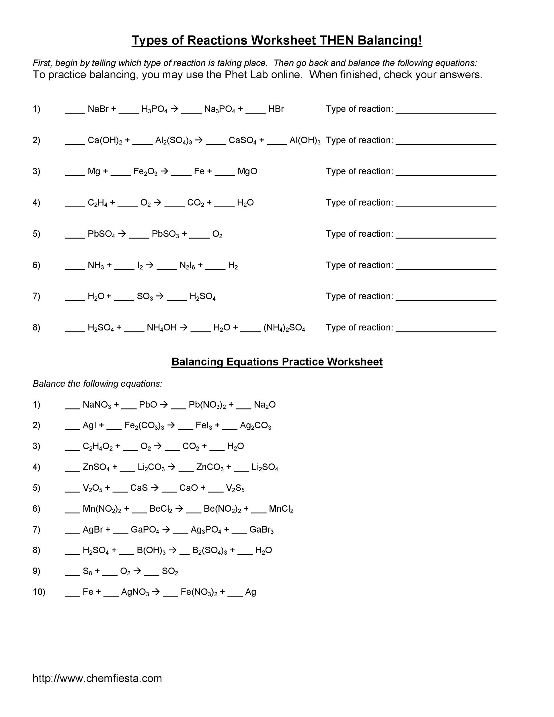 balancing chemical equations instructions