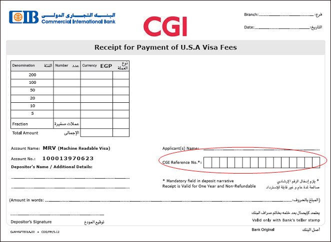 us visa application fee mrv cash payment instructions